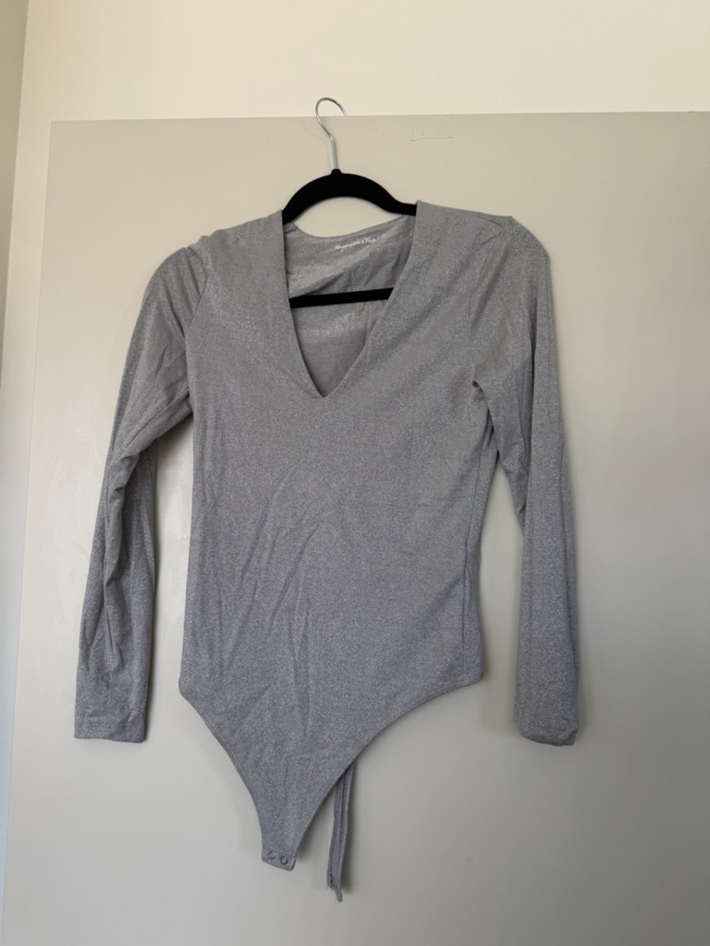 Abercrombie & Fitch Silver Metallic V-Neck Long-Sleeve Bodysuit